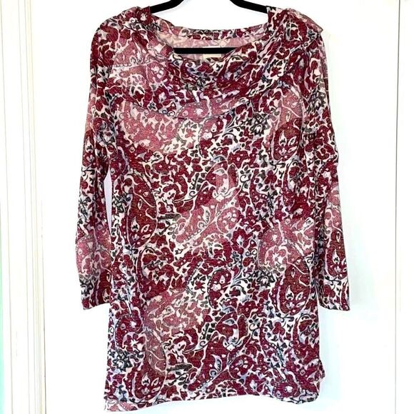 Chico’s modern asymmetrical soft cowl paisley print relaxed long sleeve tunic S - Picture 1 of 13